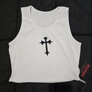 White Tank Top with Black Cross